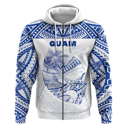( Personalised) Guam Rugby Zip Hoodie Polynesian Patterns Blue