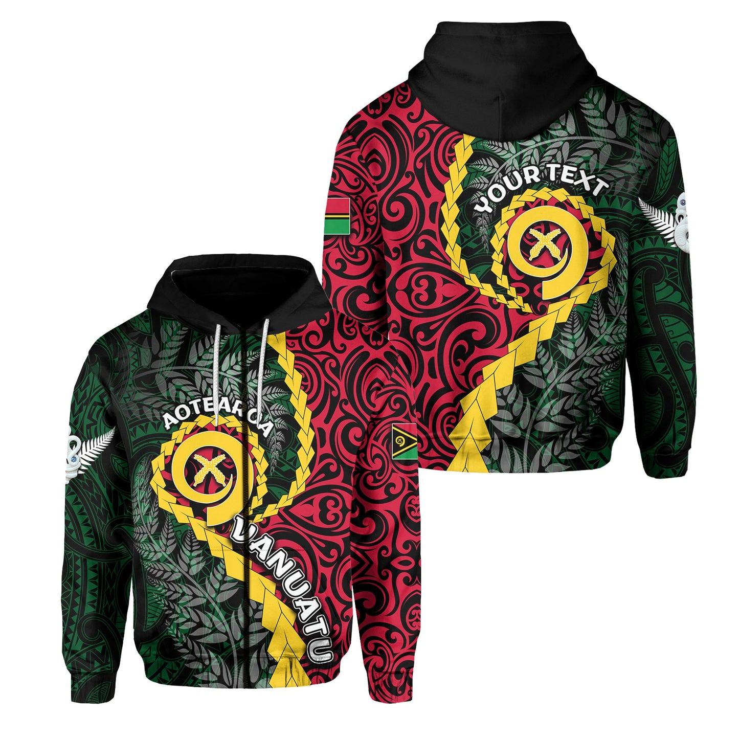 ( Personalised)Vanuatu Zip Hoodie Mix Maori Silver Fern