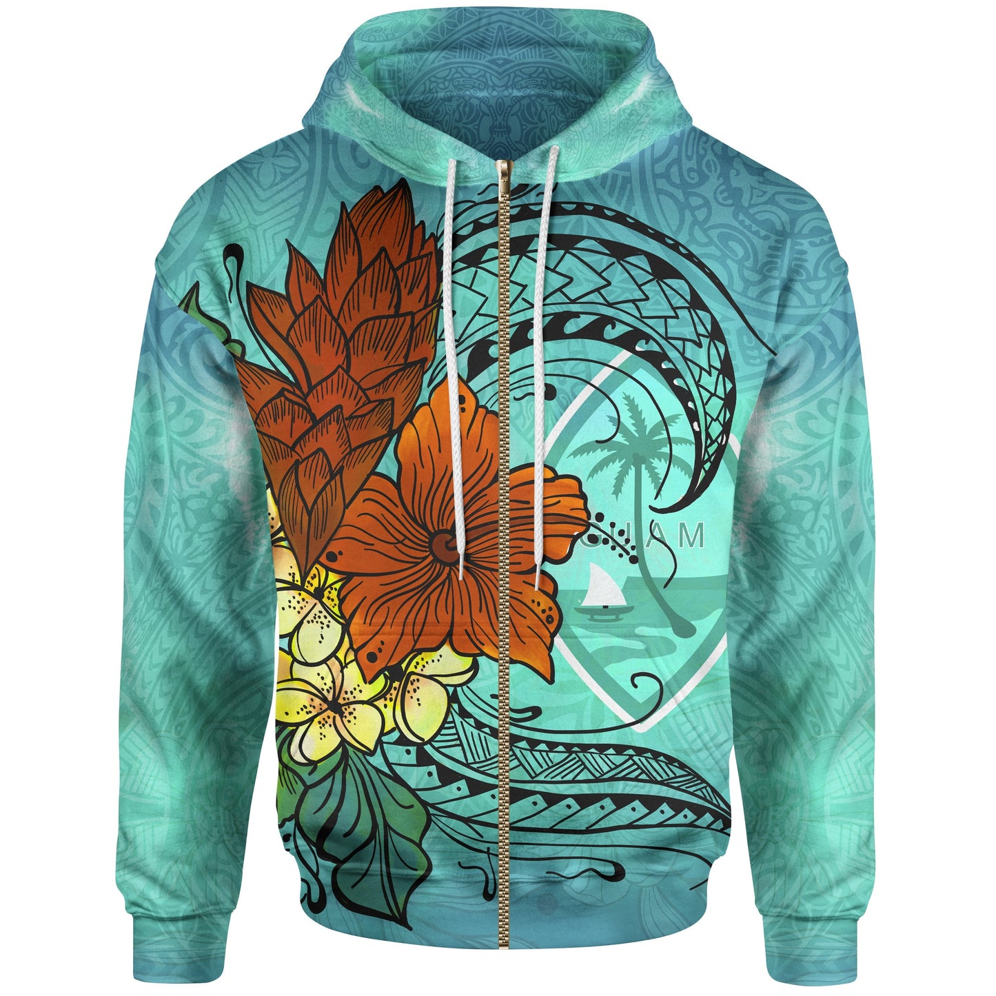 Guam Zip Hoodie Tropical Flowers Style