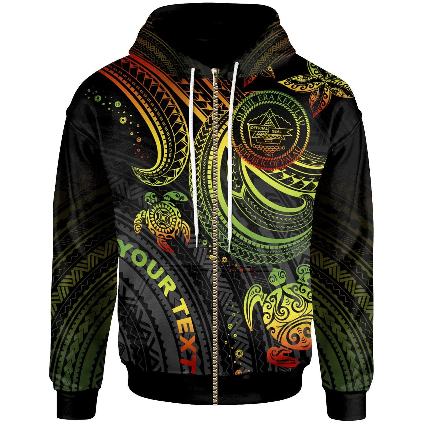 Palau Zip Up Hoodie Reggae Turtle
