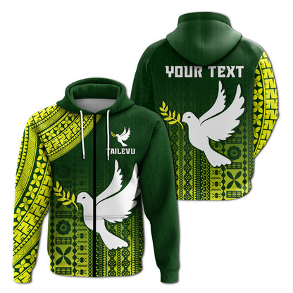 ( Personalised) Tailevu Rugby Fiji Zip Hoodie Go Green