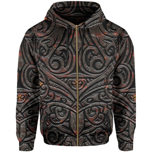 New Zealand Warriors Zip Hoodie Maori Tiki Vocalno Style