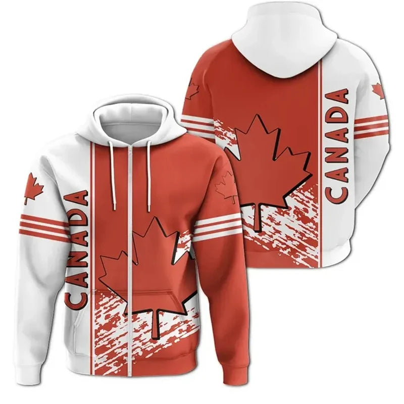 Vintage Canada Flag Hoodie Unisex Canada Maple Leaf Zip Hoodie